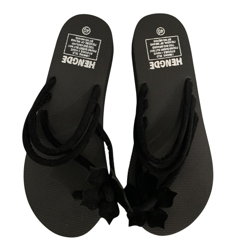 Hengde Womens Flip Flop Sandals Size US 9 EU 40 Black Floral Beach Summer - Picture 2 of 4